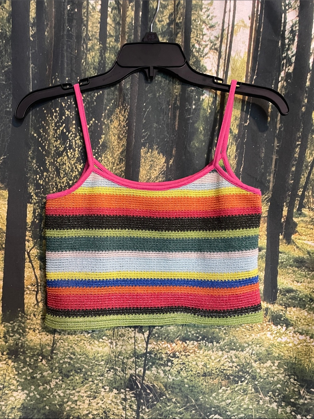 Striped Knit Cropped Cami Top - Pink Trim
